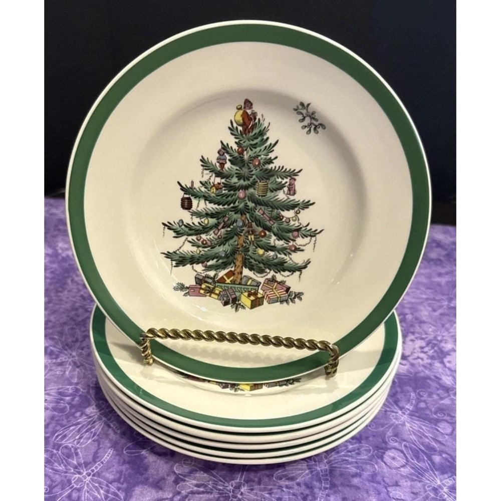 Spode Christmas Tree Bread Butter Plates Plate England 6.5 Inch Set of 6 S3324